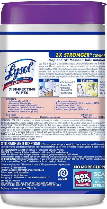 Lysol Disinfectant Wipes, Multi-Surface Antibacterial Cleaning Wipes, Dorm Room Essentials for Disinfecting and Cleaning, Early Morning Breeze, 80 Count (Pack of 6)
