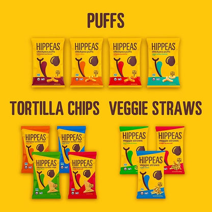 Hippeas Chickpea Puffs, Groovy White Cheddar, 4 Ounce (Pack of 6), 4g Protein, 3g Fiber, Vegan, Gluten-Free, Crunchy, Plant Protein Snacks