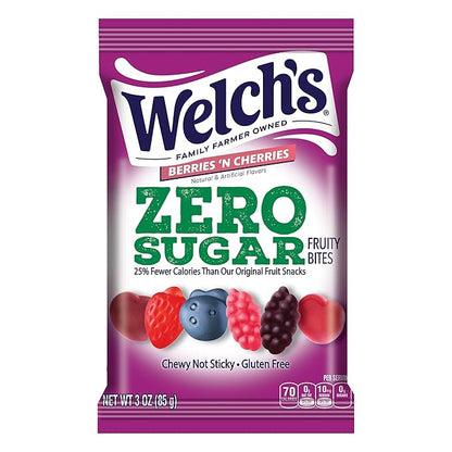 Welch's Zero Sugar Fruity Bites, Berries 'n Cherries Snack Pack, Gluten Free & Sugar Free Snacks, 3oz Snack Pack (Pack of 1)