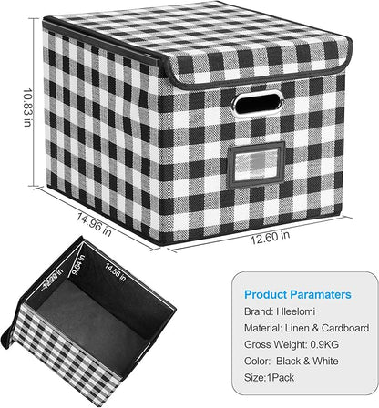 Collapsible File Box with Lid & Plastic Slide - Hanging Document Organizer for Office/Home, 14.96x12.6x10.83 Inch,Decorative Home File Bin,Black and White Lattice, 1 Pack