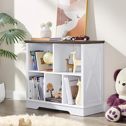Book Shelf, 5 Cube Storage Organizer, 2-Tier Open Shelf Wooden Bookcase, Freestanding Wood Cube Storage Bookshelf for Bedroom, Living Room, Home Office (White)