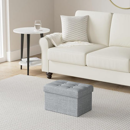 LINMAGCO Ottoman Storage Ottoman with Storage Small Foot Rest Stool Under Desk Stool Short Folding Footrest Linen Cloth Light Gray 16X12X12IN