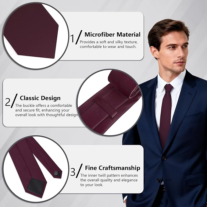 Fineknot Black Ties for Men, Formal Neckties for Men, Solid Color Mens Ties for Business, Wedding, Party, Mens Neck Tie