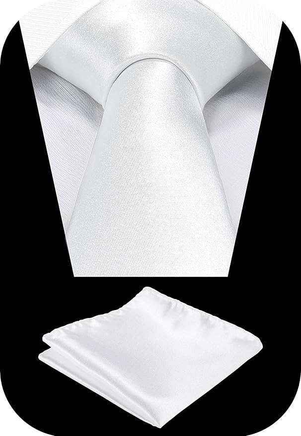 TIE G 5pcs Tie Set in WHITE OR BLACK GIFT BOX: Solid Color Necktie, Satin Bow Tie, Pocket Square, Lapel, Cuff Links