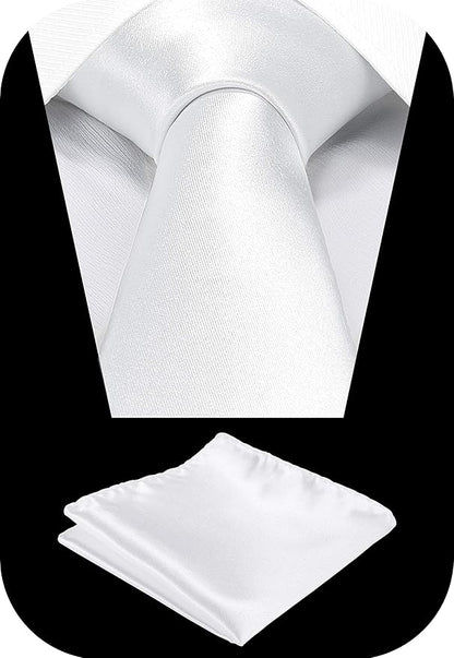 TIE G 5pcs Tie Set in WHITE OR BLACK GIFT BOX: Solid Color Necktie, Satin Bow Tie, Pocket Square, Lapel, Cuff Links