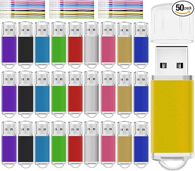 USB Drive Bulk 1GB Flash Drive Pack Thumb Drives 50 Pack Swivel Bulk USB 2.0 Memory Stick Jump Flash Drives 1GB, Colorful