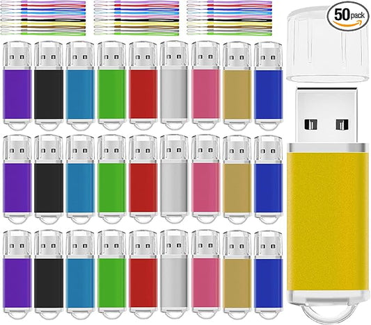 USB Drive Bulk 2GB Flash Drive Pack Thumb Drives 50 Pack Swivel Bulk USB 2.0 Memory Stick Jump Flash Drives 2GB, Colorful