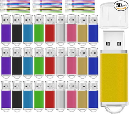 USB Drive Bulk 4GB Flash Drive Pack Thumb Drives 50 Pack Swivel Bulk USB 2.0 Memory Stick Jump Flash Drives 4GB, Colorful