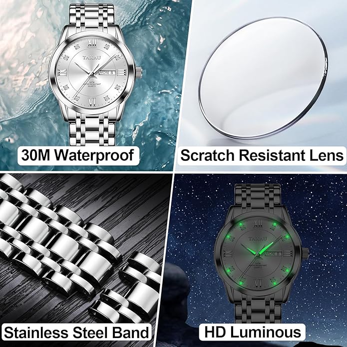 Watch Men Stainless Steel Luxury Diamond Chronograph with Date Business reloj de Hombre