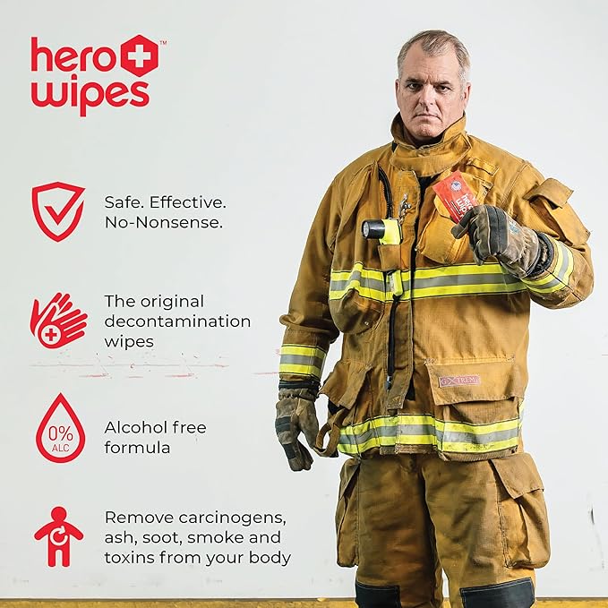 Hero Wipes Body Wipes Remove 98% Of Carcinogens, Ash, Soot, Smoke, Toxins - 12 Packs of 48ct Extra Thick Durable 10x9 inches Firefighter Wet Wipes