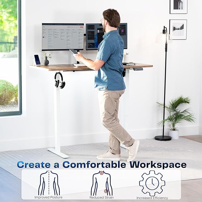 VIVO Electric 43 x 24 in Standing Desk, Memory Height Adjustment, 1B Series, One-Piece Reclaimed Wood Top, White Frame, DESK-KIT-1W4P