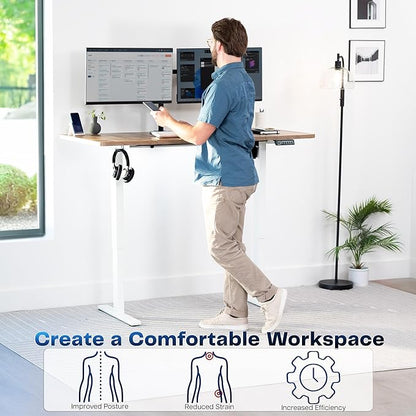 VIVO Electric 43 x 24 in Standing Desk, Memory Height Adjustment, 1B Series, One-Piece Reclaimed Wood Top, White Frame, DESK-KIT-1W4P