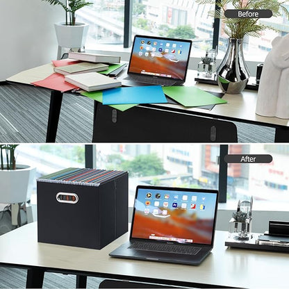 Oterri Cardboard File Organizer Box for Hanging File Folders Letter Size,Large File Box for Computer Desk,File Cabinet,Working Home,Office,Classroom (Black, Letter Size - 1 Pack)