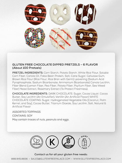 Gluten Free Palace Chocolate Covered Pretzels Gift Box – Holiday Gluten Free Treats for Thanksgiving, Christmas, and New Year – Gourmet Snack Basket for Men and Women (6 Flavors)