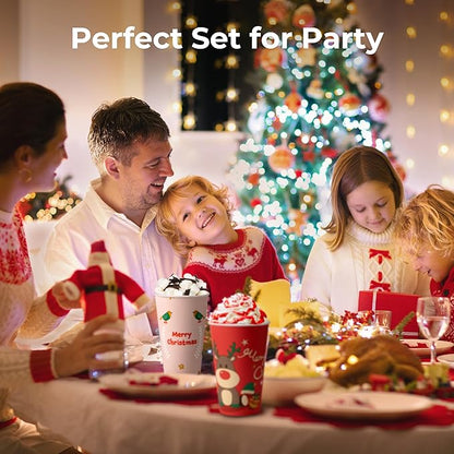 Fit Meal Prep 50 Pack 16 oz Christmas Disposable Coffee Cups, Durable Thickened Christmas Paper Cups for Hot Beverage Chocolate Tea Cocoa, Xmas Party Cups for Kids, Adult, Party, Holiday