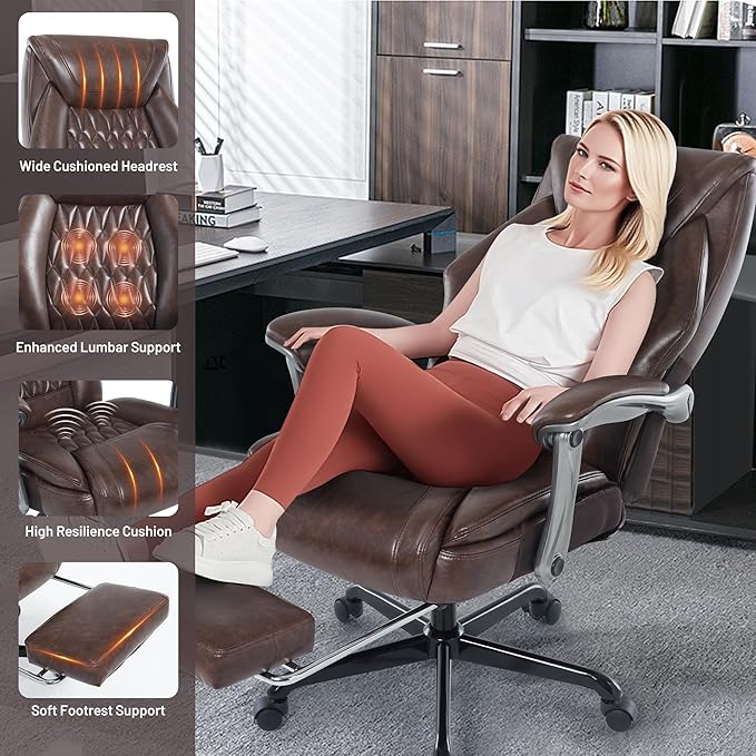 Massage Office Chair with Heating Function & Footrest, 6-Point Vibration, Ergonomic Executive Reclining Desk Chair with Padded Seat for Relaxation, Comfort & Stress Relief