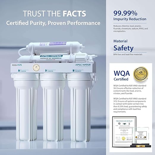 APEC Water Systems ROES-PH75 Essence Series Alkaline Mineral pH+ 75 GPD 6-Stage WQA Certified Ultra Safe Reverse Osmosis Drinking Water Filter System, with Extra High Capacity Pre-Filter Set Stage 1-3