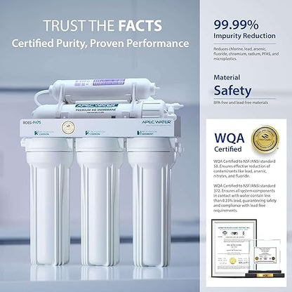 APEC Water Systems ROES-PH75 Essence Series Alkaline Mineral pH+ 75 GPD 6-Stage WQA Certified Ultra Safe Reverse Osmosis Drinking Water Filter System, with Extra High Capacity Pre-Filter Set Stage 1-3