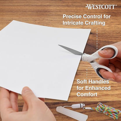 Westcott 5-Inch Micro-Tip & 8-Inch Bent Craft Fabric Scissors - Titanium Bonded Blades for Heavy Fabric and Precise Snips, 2 Pack