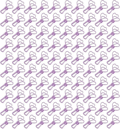 Clips in Assorted Sizes, Medium Metal Paper Clips, 100 Pcs Rose Gold - Strong Clamping Force, Hollow Heart Shape, Cute Office Document Accessories (Purple)