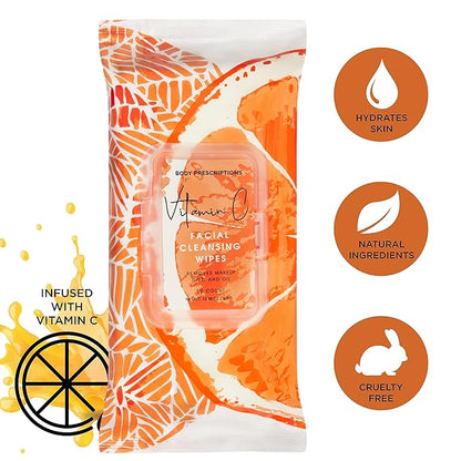 Body Prescription Makeup Cleansing Wipes - Gentle and Effective Face Wipes, 1 Count (Pack of 1), Vitamin C