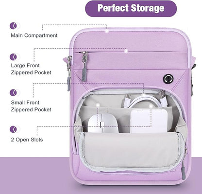 MoKo 9-11 Inch Tablet Sleeve Bag, Fits 11 inch iPad Air M3, iPad A16 2025, Pro 11 M4, 10/9/8/7th, Tab S8/S9 11, Multifunctional Bag with Shoulder and Headphone Port, Purple