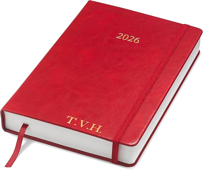 Wykeham's Executive 2026 Daily Journal Planner – US Public Holidays & Format – Customization Available (Personalized Crimson, 8.5"×5.5")