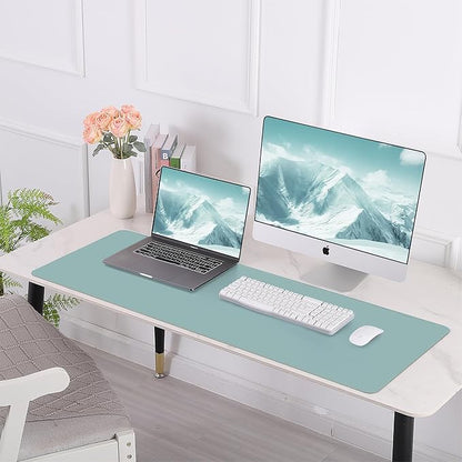 Leather Desk pad Protector, Large Desk mat with Natural Cork & PU Leather,Mouse pad,Non-Slip Office Desk Mat,Waterproof Desk Writing Pad for Office and Home (47in*23.7in, Light Blue)