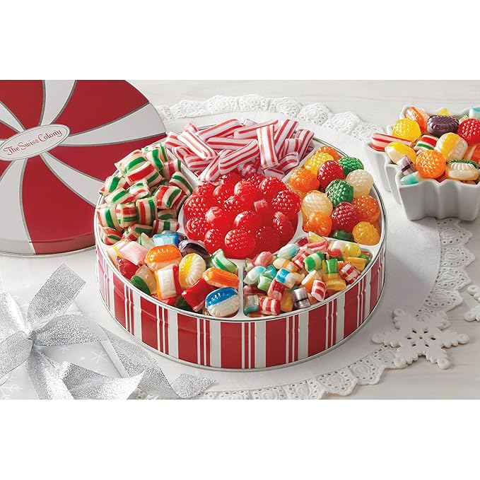 The Swiss Colony 27 Favorites Food Gift Box - Assorted Cheeses, Summer Sausage Meats with Christmas Petits Fours Gourmet Mini Layer Cakes Pack of 24 with Traditional Old Fashioned Hard Candy