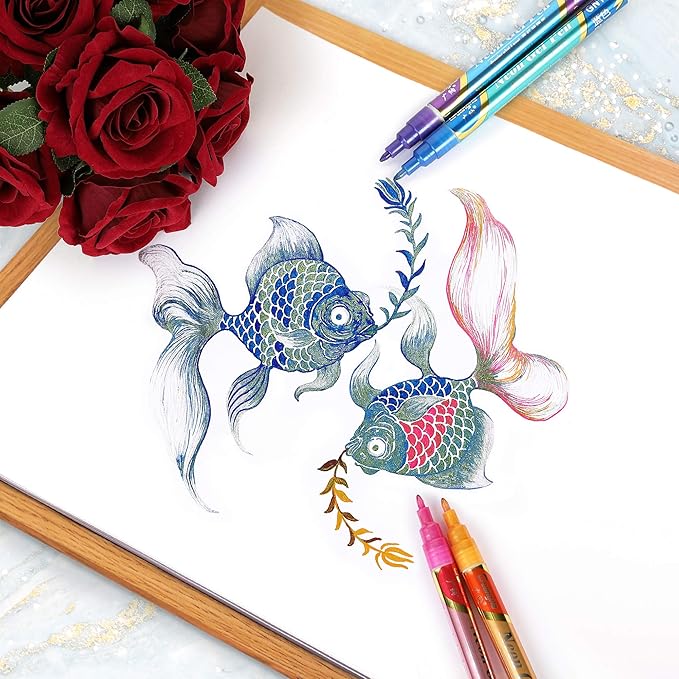 Glitter Markers Pen: Easter Basket Essentials Stuffers 12 Glitter Colors Metallic Shimmer Marker Fine Tip Water-based Ink for Kids Adults DIY Crafts Greeting Birthday Cards Making Mugs Wood
