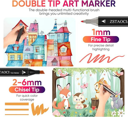 204 Colors Alcohol Markers, Art Markers for Kids Adults Artists Coloring Book Painting Sketching, Dual Tip Drawing Marker Set Perfect for Boys Girls Students Gift (204)