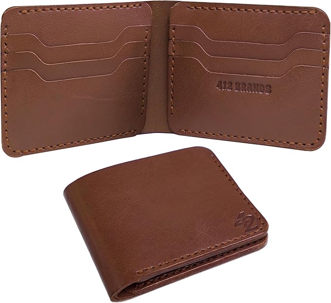 Genuine Leather Wallet for Men – Slim Bifold handmade mens wallet with ID Window & Card Slots Classic Minimalist Leather Wallet Gift (Brown)