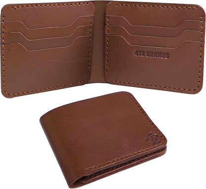 Genuine Leather Wallet for Men – Slim Bifold handmade mens wallet with ID Window & Card Slots Classic Minimalist Leather Wallet Gift (Brown)