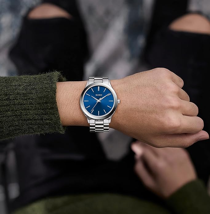 BUREI Men Watches Fashion Analog Stainless Steel Quartz Waterproof Watches,Gift for Men.
