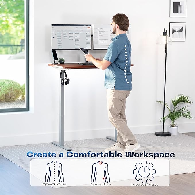 VIVO Electric 43 x 24 in Standing Desk, Memory Height Adjustment, 1B Series, One-Piece Dark Walnut Top, Gray Frame, DESK-KIT-1G4D