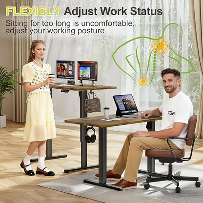 Furmax Electric Standing Desk, 48 x 24 Inches Sit Stand up Desk, Sit Stand Height Adjustable Home Office Desk with 4 Height Position Memory - with Splice Board (Rustic Brown, 48)