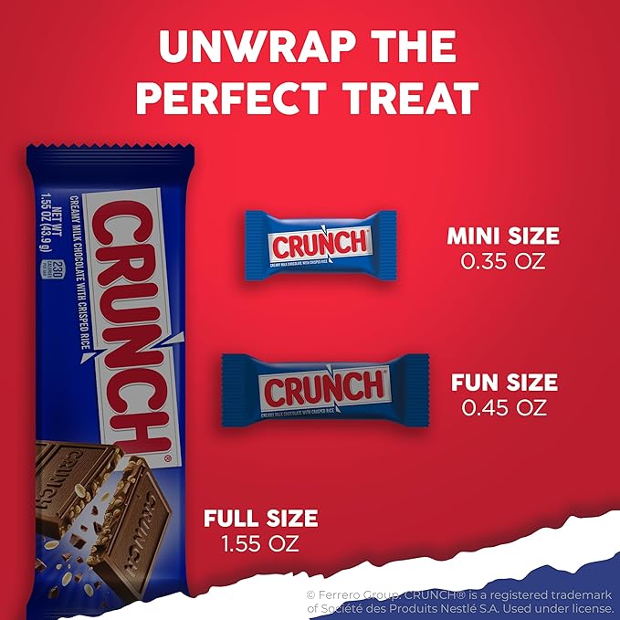 CRUNCH Minis, Bulk 8 Pack, Milk Chocolate and Crisped Rice, Individually Wrapped Candy Bars, Resealable Share Size, 9.8 oz Each