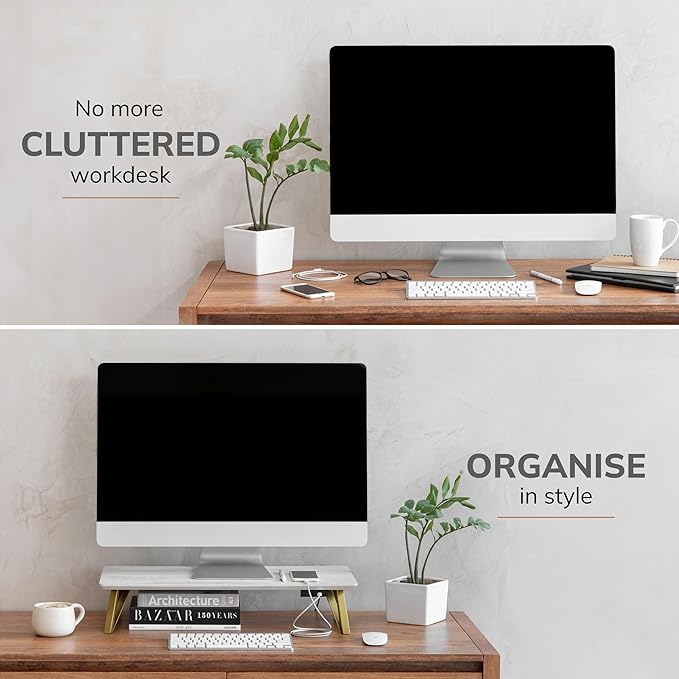 Anji Mountain Monitor Stand - Desktop Organizer & Laptop Riser, Ergonomic Monitor Riser, Space-Saving Monitor Stand for Desk, Durable Construction, Easy Assembly, Ideal for Home & Office,Walnut