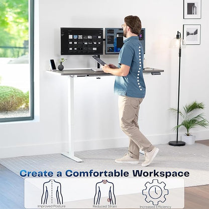 VIVO Electric 60 x 24 in Standing Desk, Memory Height Adjustment, 1B Series, One-Piece Dark Gray Top, White Frame, DESK-KIT-1W6G