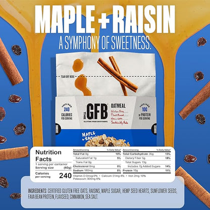 The GFB Maple Raisin Protein Oatmeal Cups - Unique Pop-Up Bowl - Gluten Free, Plant Based, Non GMO, Sustainably Made - Ridiculously Tasty, Healthy, Vegan Protein Instant Oatmeal, 2 oz (6 Count)