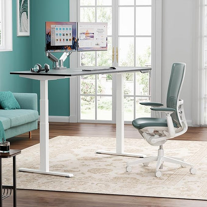 Pro 3 Stages Dual Motor 59 x 30 in Electric Standing Desk with One Piece Desktop, Adjustable Height, Sit to Stand Up Desk for Home Office, Work Study, White Frame & Black Desktop (2 Packages)