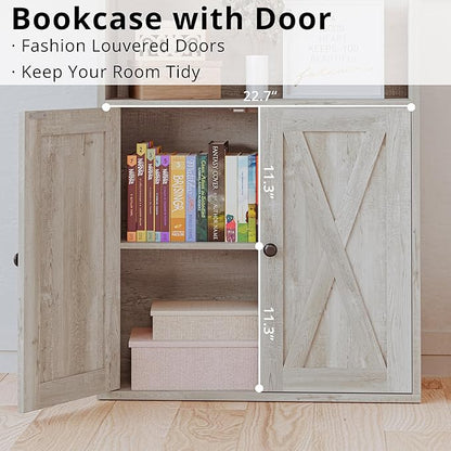 IRONCK Tall Bookcase with LED Lights, 70 in Industrial Bookshelves and Bookcases with Doors, 6 Shelf Display Storage Shelves Floor Standing for Home Office, Living Room, Bedroom