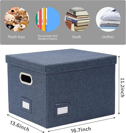 File Organizer Collapsible Storage Box for Office File Box with Lids Document Organizer for Office and Home Easy Slide Durable Hanging File Box (Navy Blue)