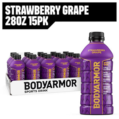 BODYARMOR Sports Drink Sports Beverage, Strawberry Grape, Coconut Water Hydration, Natural Flavors With Vitamins, Potassium-Packed Electrolytes, Perfect For Athletes, 28 Fl Oz (Pack of 15)