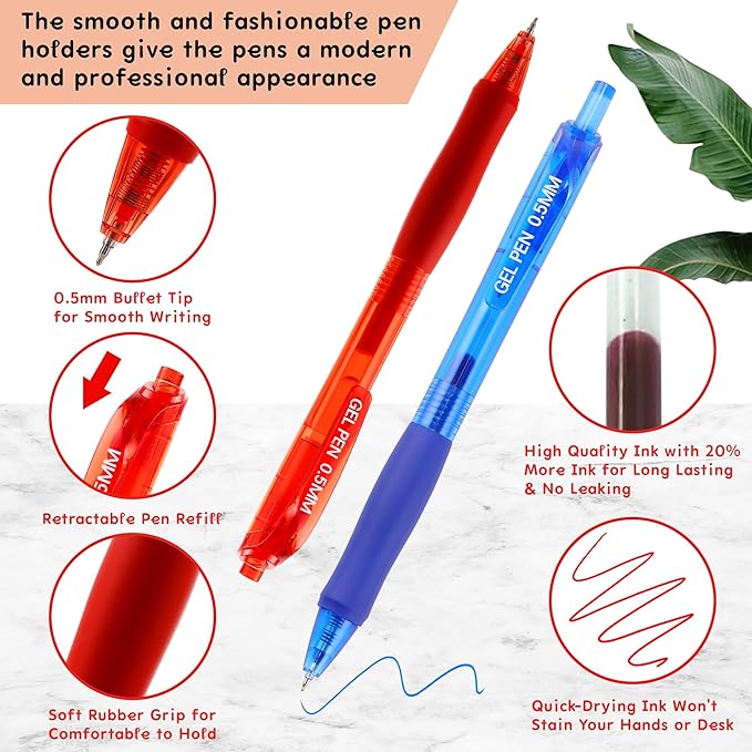 USUAL 12 Pack Retractable Gel Pens 0.5 mm,Multicolor Ink Pen Fine Point Quick Dry Smooth Writing Rollerball Pens,Writing Ballpoint Pens for Office School Supplies