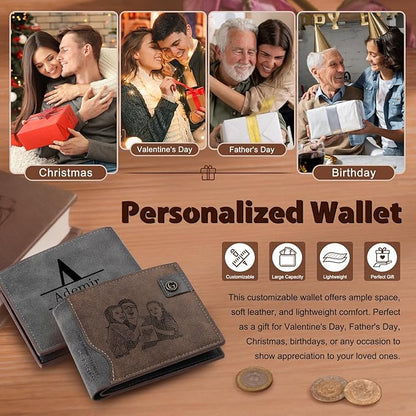 Personalized Wallet for Men – Custom Bifold Wallet with Photo, Text, Name, Calendar, RFID Blocking Slim Wallet, Gift for Husband, Dad, Boyfriend, Father’s Day, Birthday, Valentine’s Day (Dark Brown)