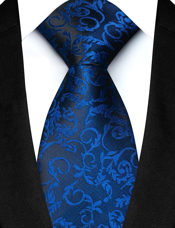 JEMYGINS Mens Floral Tie and Lapel Pin Necktie Pocket Square and Tie Clip with Sets for Business Casual 4PCS