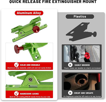 Quick Release Fire Extinguisher Mount – Neon Green Adjustable Aluminum Roll Bar Bracket for Car Jeep Wrangler (TJ/JK/JL/JKU), UTVs (Polaris RZR, Ranger, Can-Am X3), Trucks Off-Road Bottle Holder