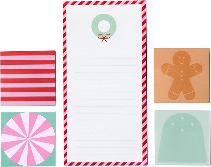 Post-it Jingle Sticky Notes, Christmas Gift Set, Assorted Sizes, 5 Holiday Themed Cute Sticky Note Pads