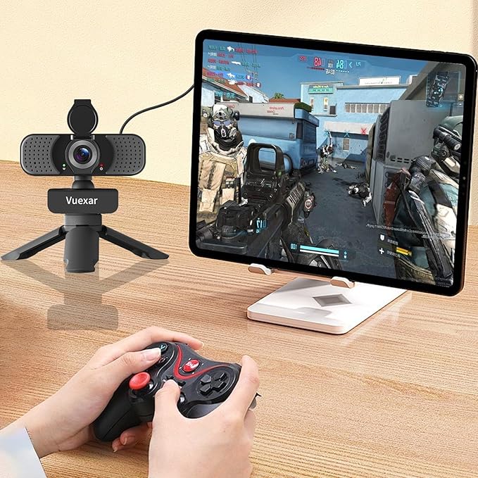 Full HD 1080P Webcam with Microphone, Noise-Canceling, Privacy Cover, Wide-Angle Lens, Auto Light Correction, Plug & Play USB Web Camera for Laptop, Desktop, PC, Mac, Zoom, Skype – Pro Series